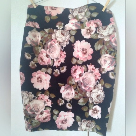 NWOT Silhouette NYC pencil SKIRT w antique roses in mauve and pale pink 1X - Picture 1 of 6